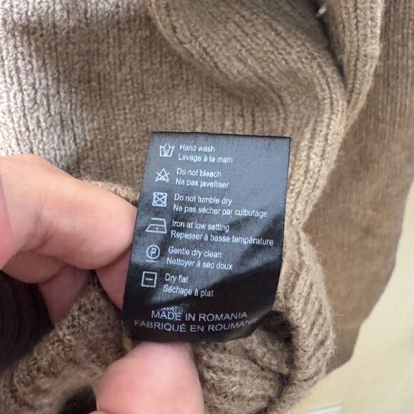 Saks Fifth Avenue Modern Sweater Women's XL Tan Hooded Pocket Wool - Picture 4 of 9